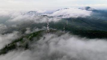 Aerial view telecommunication tower at the peak video