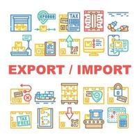 conjunto de iconos de transporte de exportación e importación vector