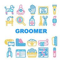 Groomer Pet Service Collection Icons Set Vector