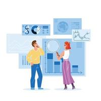 Man And Woman Managers Data Monitoring Vector