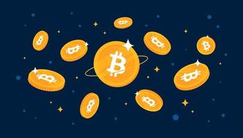 monedas de bitcoin cayendo del cielo. fondo de banner de concepto de criptomoneda btc. vector