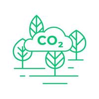 icono de línea de reducción de gas co2. nubes de dióxido de carbono y árboles. vector