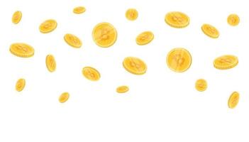 Bitcoin coins flying on a white background. Bitcoin cryptocurrency concept banner. vector