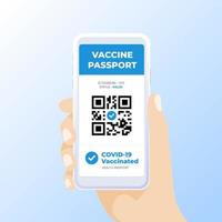 pasaporte de vacuna digital en la pantalla del teléfono móvil. escaneo de código qr para pasaporte de vacunas. vector