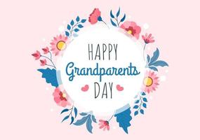 Happy Grandparents Day Cute Cartoon Illustration with Flower Decoration and Calligraphy in Flat Style for Poster or Greeting Card Background vector