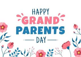 Happy Grandparents Day Cute Cartoon Illustration with Flower Decoration and Calligraphy in Flat Style for Poster or Greeting Card Background vector