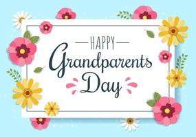 Happy Grandparents Day Cute Cartoon Illustration with Flower Decoration and Calligraphy in Flat Style for Poster or Greeting Card Background vector