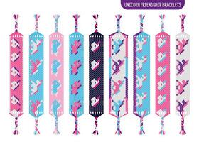 Magic unicorn handmade friendship bracelets set of threads or beads. Macrame normal pattern tutorial. vector