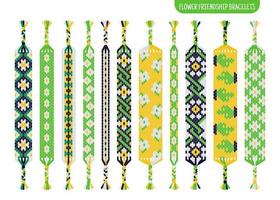 Yellow flower handmade friendship bracelets set of threads or beads. Macrame normal pattern tutorial. vector