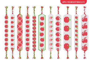 Red apple handmade friendship bracelets set of threads or beads. Macrame normal pattern tutorial. vector