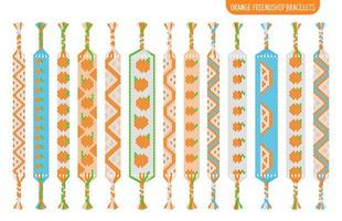 Orange fruit handmade friendship bracelets set of threads or beads. Macrame normal pattern tutorial. vector