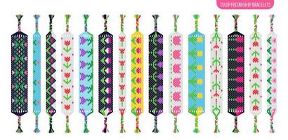 Pink tulip flower handmade friendship bracelets set of threads or beads. Macrame normal pattern tutorial.