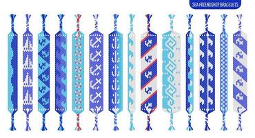 Sea, ocean and anchor handmade friendship bracelets set of threads or beads. Macrame normal pattern tutorial. vector