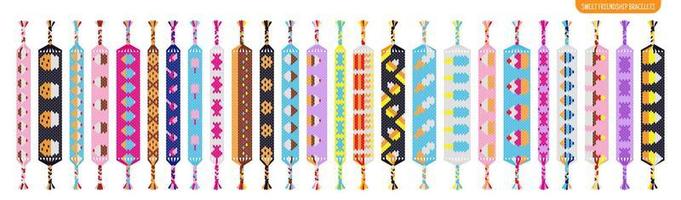 Sweets, cake, ice cream handmade friendship bracelets set of threads or beads. Macrame normal pattern tutorial. vector