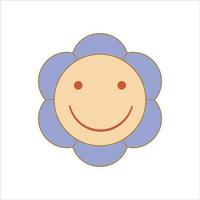 Boho groovy flower smile isolated on white background. Retro flower for pastel hippie design. Vector illustration