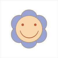 Boho groovy flower smile isolated on white background. Retro flower for pastel hippie design. Vector illustration