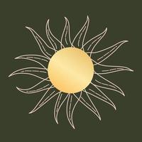 Celestial sun boho vintage style in astrology. Sun with rays isolated. Esoteric occult symbol for tarot. Vector illustration.