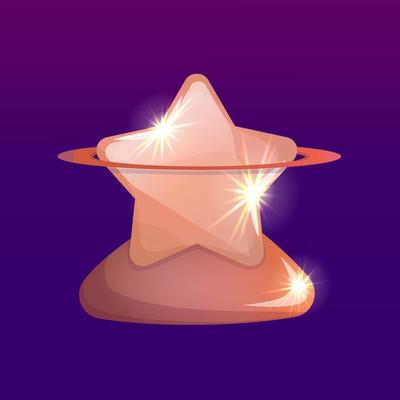 Game rank, star rating for completing levels. Bronze star for game ui design. Cartoon vector illustration. Level up prize