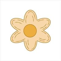 Boho groovy daisy flower isolated on white background. Daisy retro flower for pastel hippie design. Vector illustration.