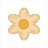 Boho groovy daisy flower isolated on white background. Daisy retro flower for pastel hippie design. Vector illustration.