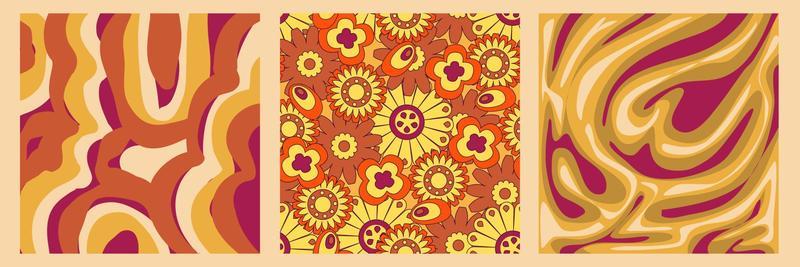 Groovy y2k retro pattern with flower and swirl 70s background. Daisy flower design. Abstract trendy colorful print. Vector illustration graphic. Vintage print. Psychedelic wallpaper