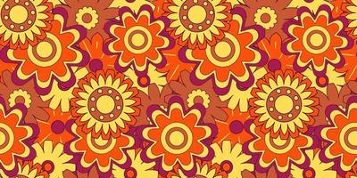 Groovy y2k retro seamless pattern with flower. Retro vector illustration. Groovy flower background. Colorful hippie seamless pattern illustration.