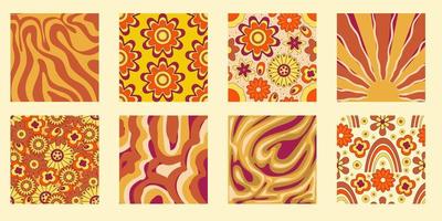 Groovy y2k retro pattern with flower and swirl 70s background. Daisy flower design. Abstract trendy colorful print. Vector illustration graphic. Vintage print. Psychedelic wallpaper.