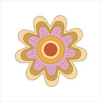 Boho groovy flower isolated on white background. Daisy retro flower for pastel hippie design. Vector illustration