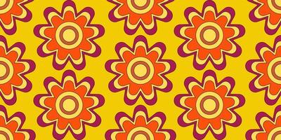 Groovy y2k retro seamless pattern with flower. Retro vector illustration. Groovy flower background. Colorful hippie seamless pattern illustration.