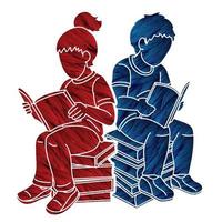 niño y niña leyendo libros vector