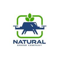 ilustración de un dron con forma de hoja en la parte superior. logotipo para empresa de tecnología de drones. vector