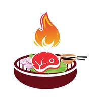 ternera a la plancha con lechuga, cebolla y salsa shoyu al fuego. inspiración de diseño de icono de elemento básico. vector editable en eps10