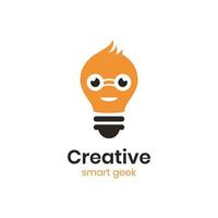 Geek idea logo design template with light bulb in glasses. Vector illustration