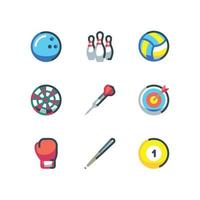 Bowling and pool icon set with ball and dart icons vector