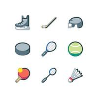 Hockey and tennis icon set with racket and ball vector icons