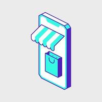 Mobile shopping isometric vector icon illustration