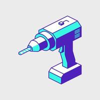 Cordless drill isometric vector icon illustration