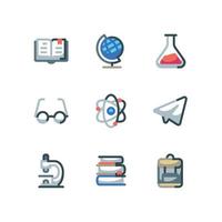 Science and school supplies icon set with textbook and microscope vector icons