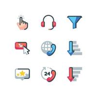 eCommerce support icon set with call center and navigation vector icons