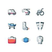 conjunto de iconos de emergencia médica y discapacidad con iconos vectoriales de ambulancia y máscara facial vector