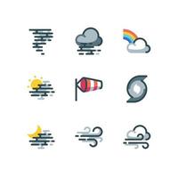 conjunto de iconos de clima ventoso con iconos vectoriales de lluvia y tormentas eléctricas vector