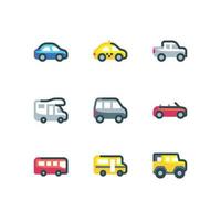 conjunto de iconos de transporte de automóviles y carreteras con iconos vectoriales de taxi y autobús vector