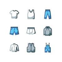 conjunto de iconos de ropa y accesorios para hombres con pantalones cortos e iconos vectoriales de camisa vector