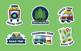 Vacation Road Trip Sticker Cartoon Set vector