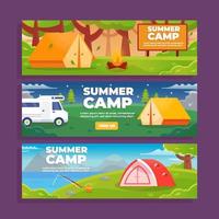 conjunto de banner de bosque de campamento de verano vector