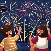 Cute Male and Female Starring at the Fireworks vector