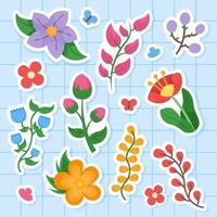 conjunto de pegatinas florales de verano fresco vector