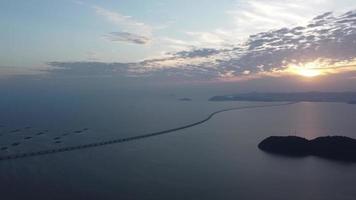 Panning view of beautiful sunset of architecture Penang Second Bridge video