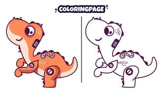 robot dinosaurio feroz con páginas para colorear adecuadas para niños vector