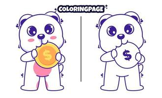 coin bear with coloring pages suitable for kids vector